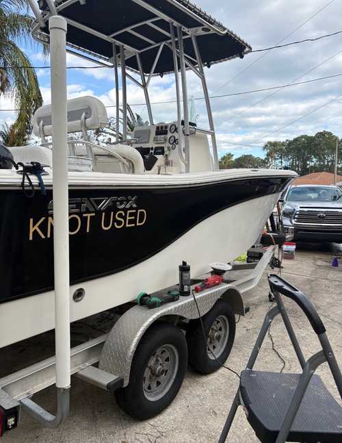 The same Sea Fox after marine care — gel coat restored, hull and console cleaned